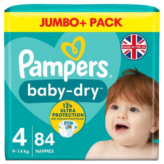 Pampers Baby-Dry Nappies Size 4 (9-14kg) Jumbo+ Pack 84 per pack
