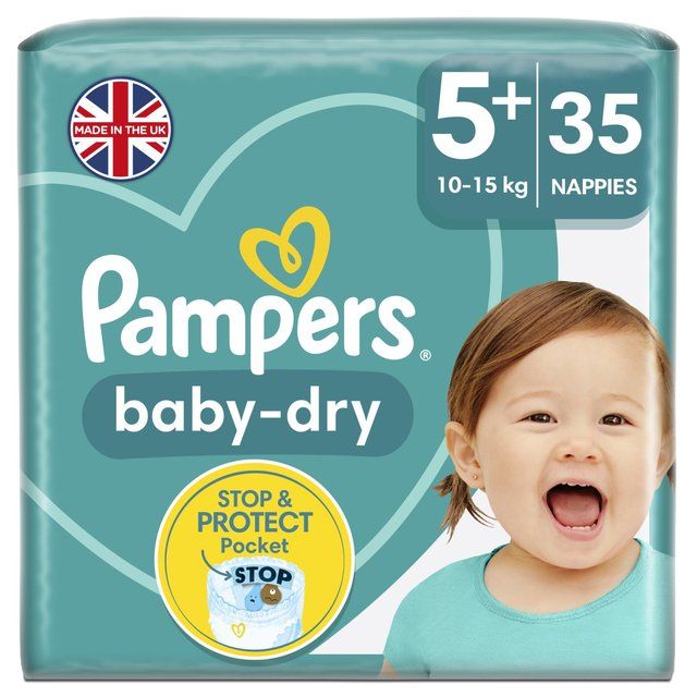Pampers Baby-Dry Nappies Size 5+ (12-17kg) Essential Pack   35 per pack