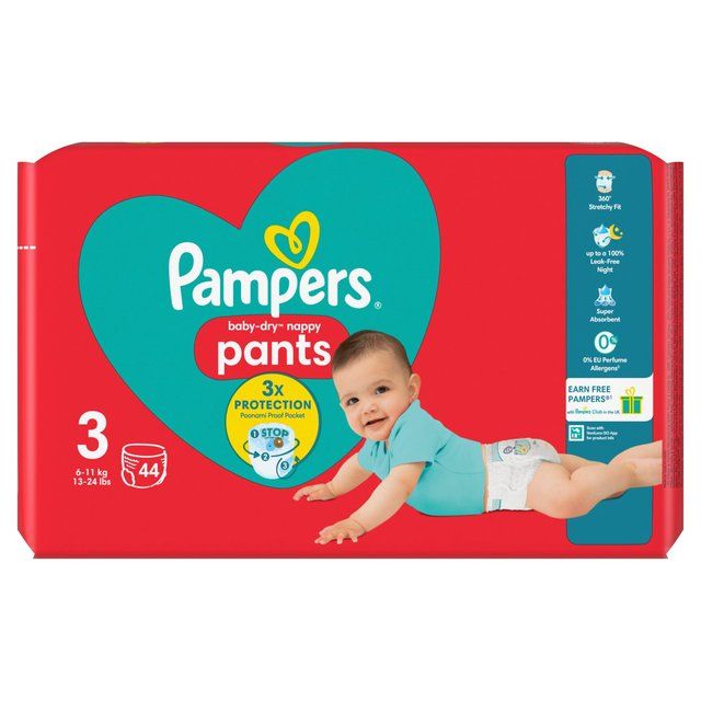 Pampers Baby-Dry Nappy Pants Size 3 (6-11kg) Essential Pack 44 per pack