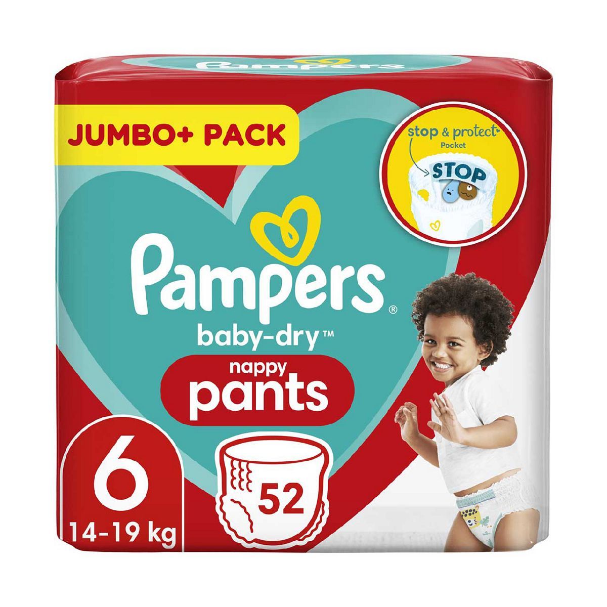 Pampers Baby-Dry Nappy Pants Size 6, 52 Nappies, 15+kg, Jumbo+ Pack