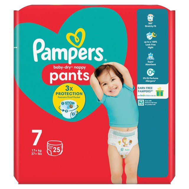 Pampers Baby-Dry Nappy Pants Size 7 (17kg+) Essential Pack 25 per pack