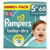 Pampers Baby-Dry Size 5+, 68 Nappies, 12kg-17kg, Jumbo+ Pack