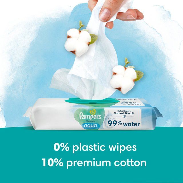 Pampers Harmonie  Aqua Plastic Free Baby Wipes X4   4 x 48 per pack