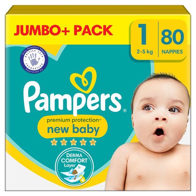 Pampers New Baby Nappies Size 1 (2-5kg) Jumbo+ Pack   80 per pack