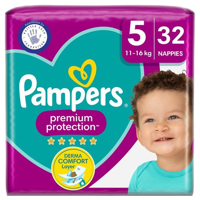 Pampers Premium Protection Nappies Size 5 (11-16kg) Essential Pack 32 per pack