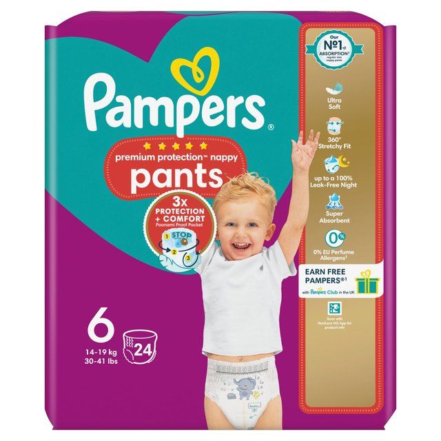 Pampers Premium Protection Nappy Pants Size 6 (15kg+) Essential Pack 24 per pack