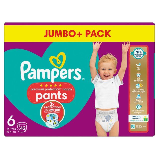 Pampers Premium Protection Nappy Pants Size 6 (15kg+) Jumbo+ Pack 42 per pack