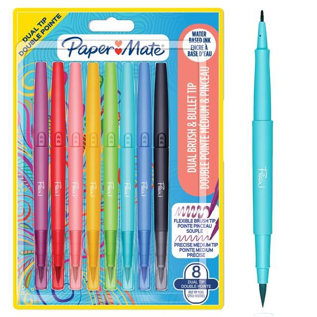Paper Mate Flair 0.7mm Dual Brush Felt Tip Pens 8 per pack