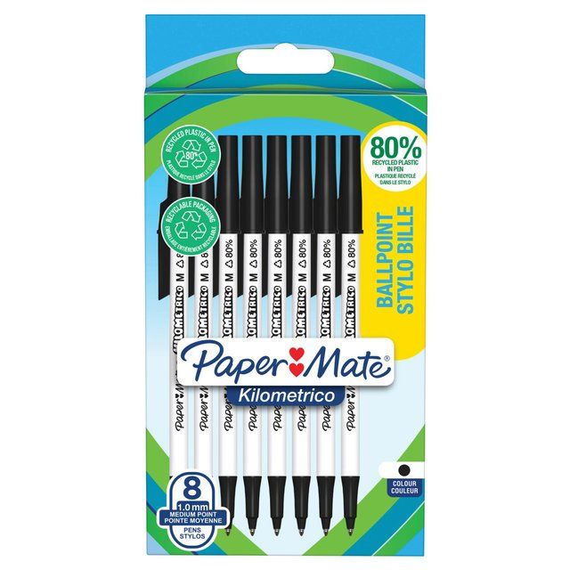 Paper Mate Kilometrico Black Ballpoint Pens 8 per pack