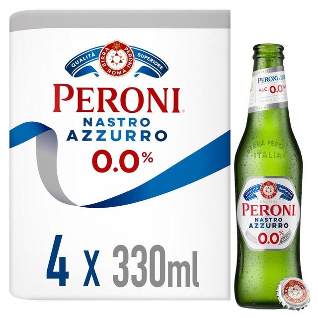 Peroni Nastro Azzurro 0% Alcohol Free Beer Lager Bottles 4 x 330ml