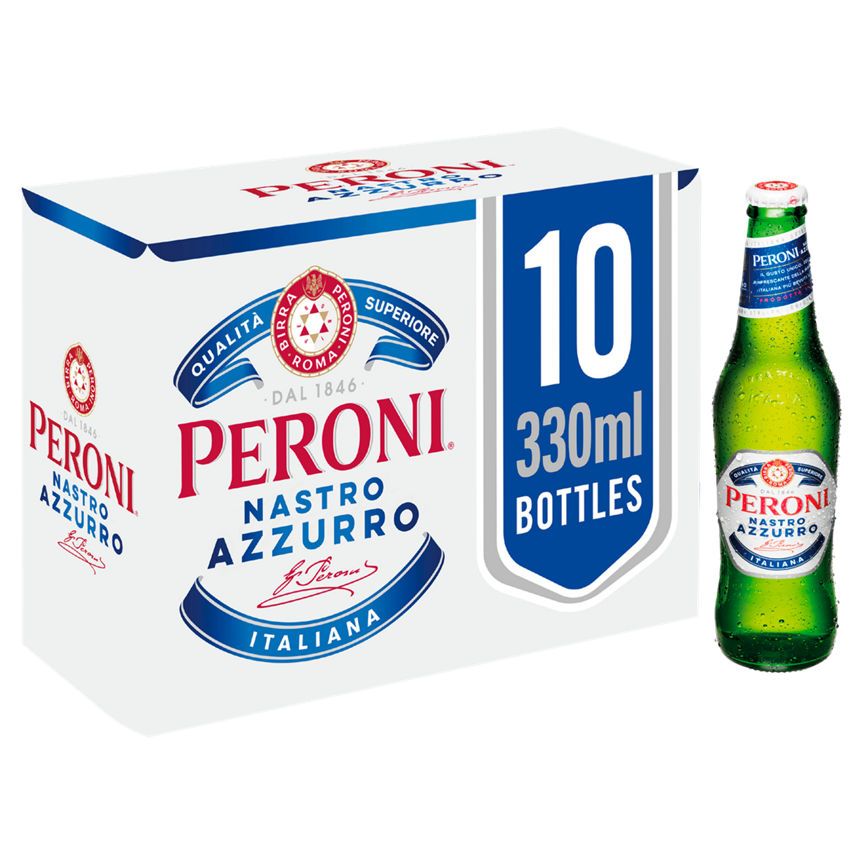 Peroni Nastro Azzurro Beer Lager Bottles 10 pack