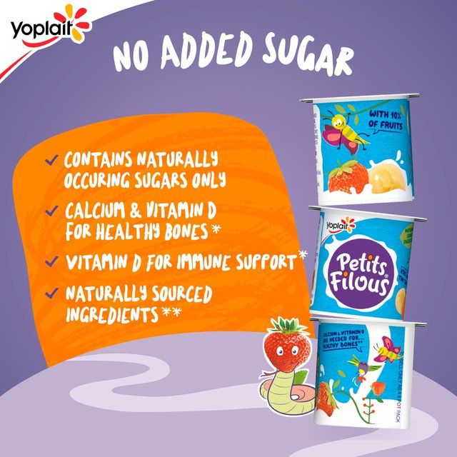 Petits Filous Kids No Added Sugar Strawberry & Banana Yoghurt Pots 6 x 47g