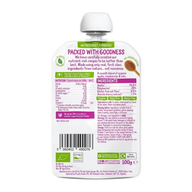 Piccolo Apple & Raspberry Organic Pouch 6 mths+ 100g