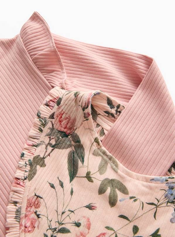 Pink Floral Print Ribbed 4-Piece Set 3-6 months