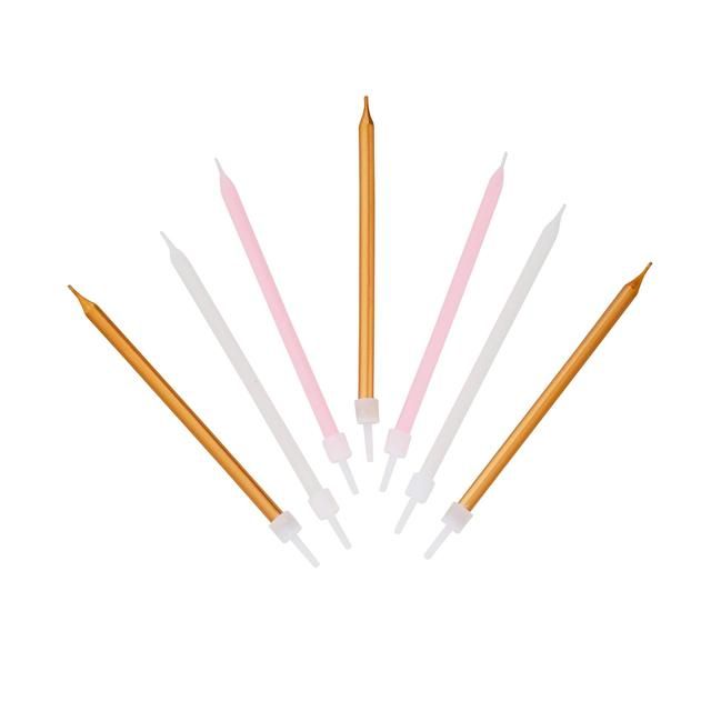 Pink White & Gold Birthday Candles 16 per pack