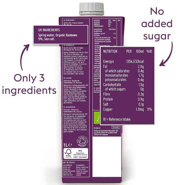 Plenish Organic Cashew Unsweetened Drink Long Life 1L