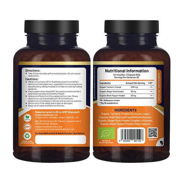 Prowise Organic Turmeric 2280mg Black Pepper & Ginger x 180