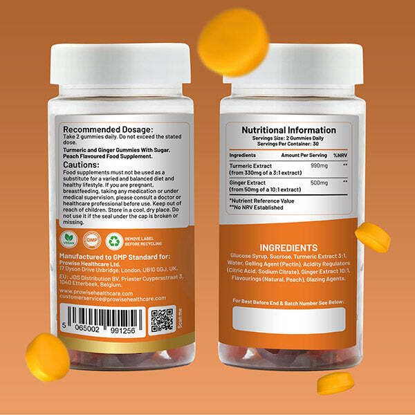 Prowise Turmeric & Ginger Gummies 60 Gummies Peach Flavour