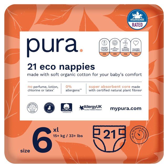 Pura Eco Nappies Size 6 (15kg+) 21 per pack