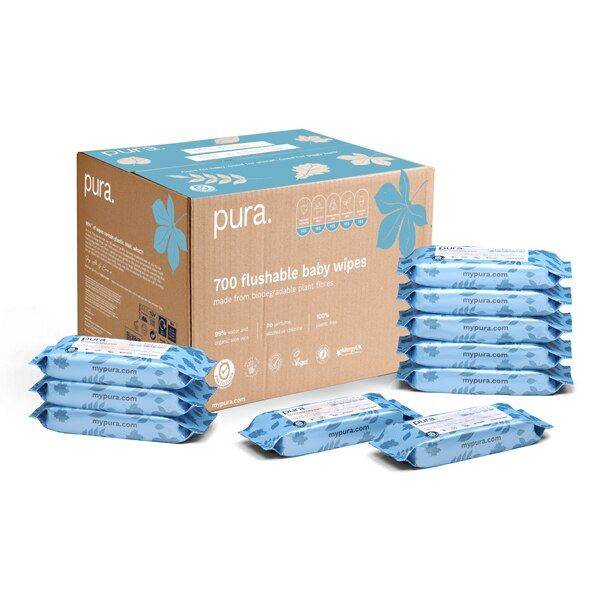 Pura Flushable Baby Wipes, 10 x 70 pack, (700 Wipes)