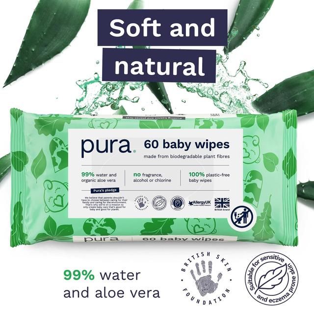 Pura Plastic Free Baby Wipes 12 x 60pk   12 x 60 per pack