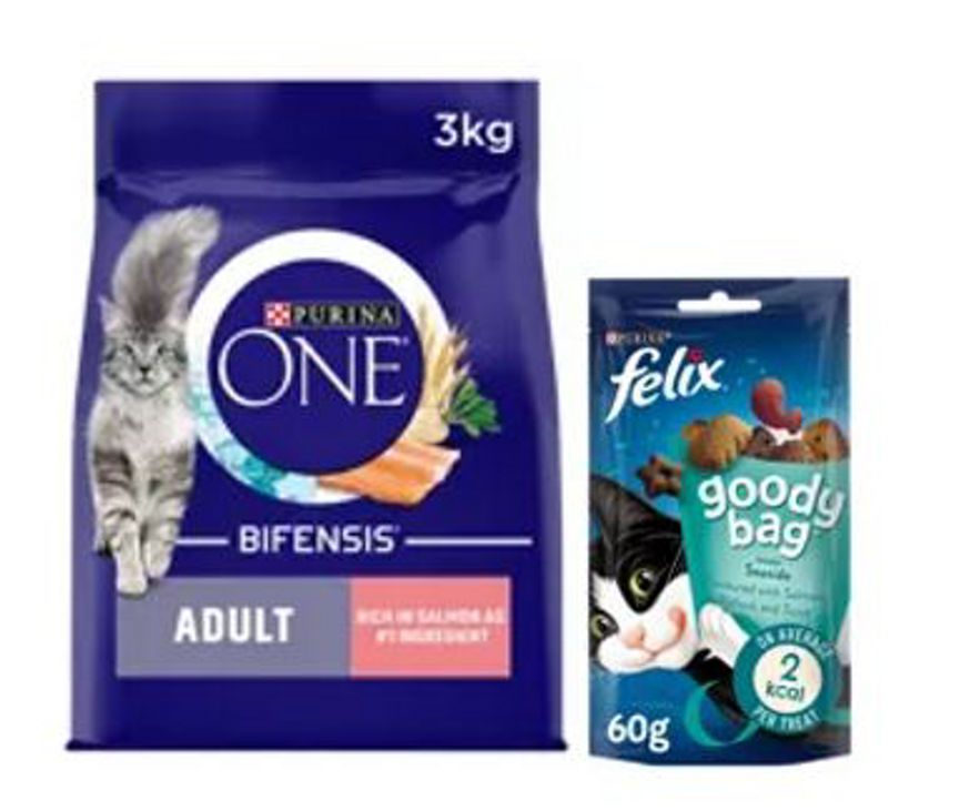 Purina One Adult Dry Cat Food 3kg & Felix Goody Bag Bundle