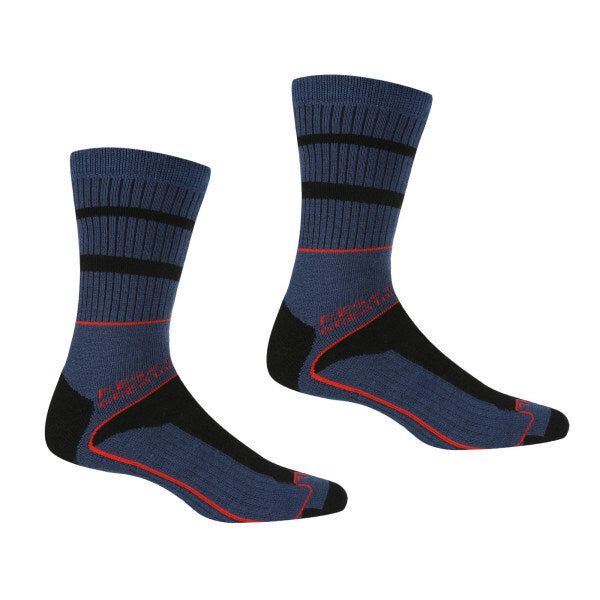Regatta Mens Samaris 3 Season Socks (Pack of 2) (6-8) Dark Denim/Orange/Black / 420.0G