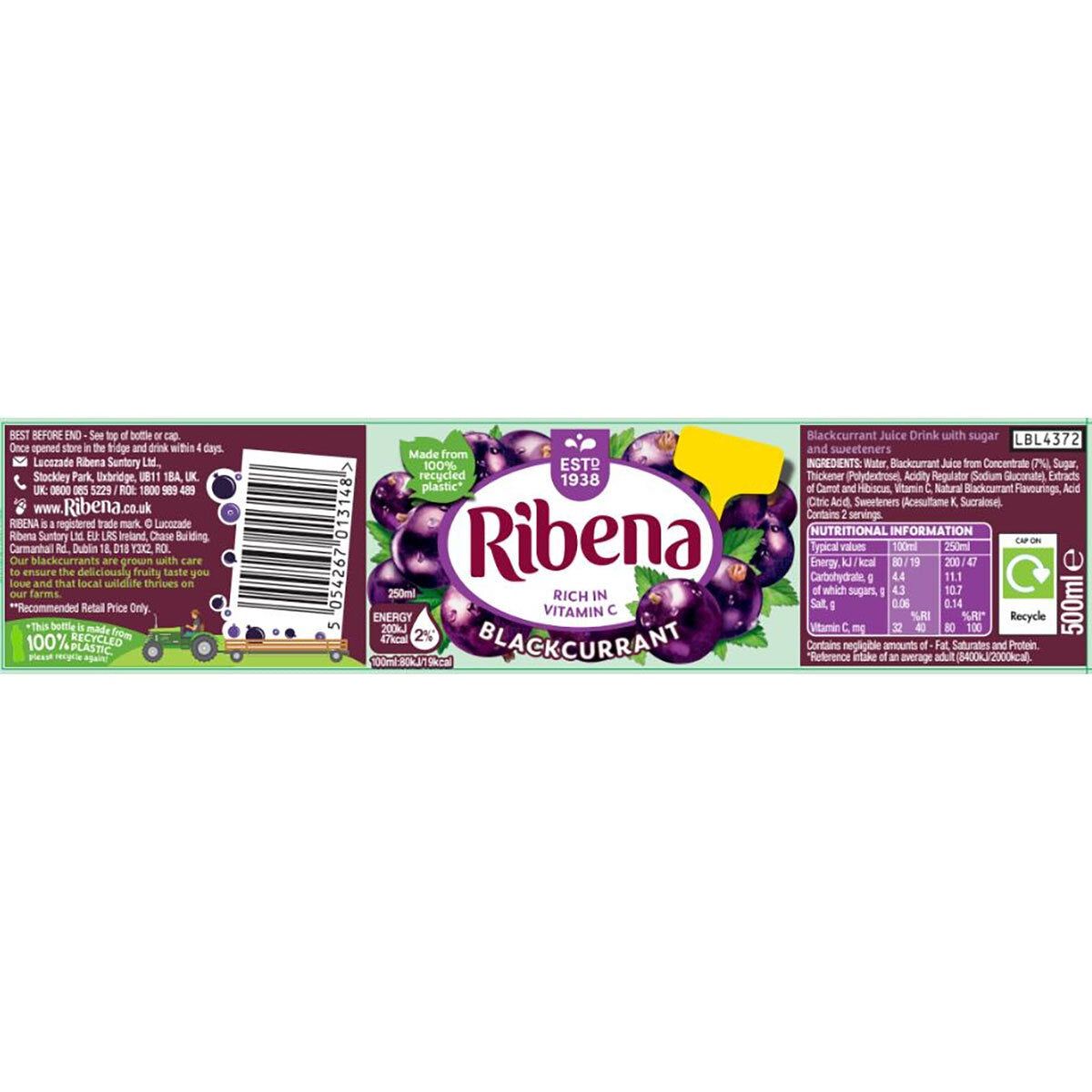 Ribena Blackcurrant PMP £1.00, 12 x 500ml