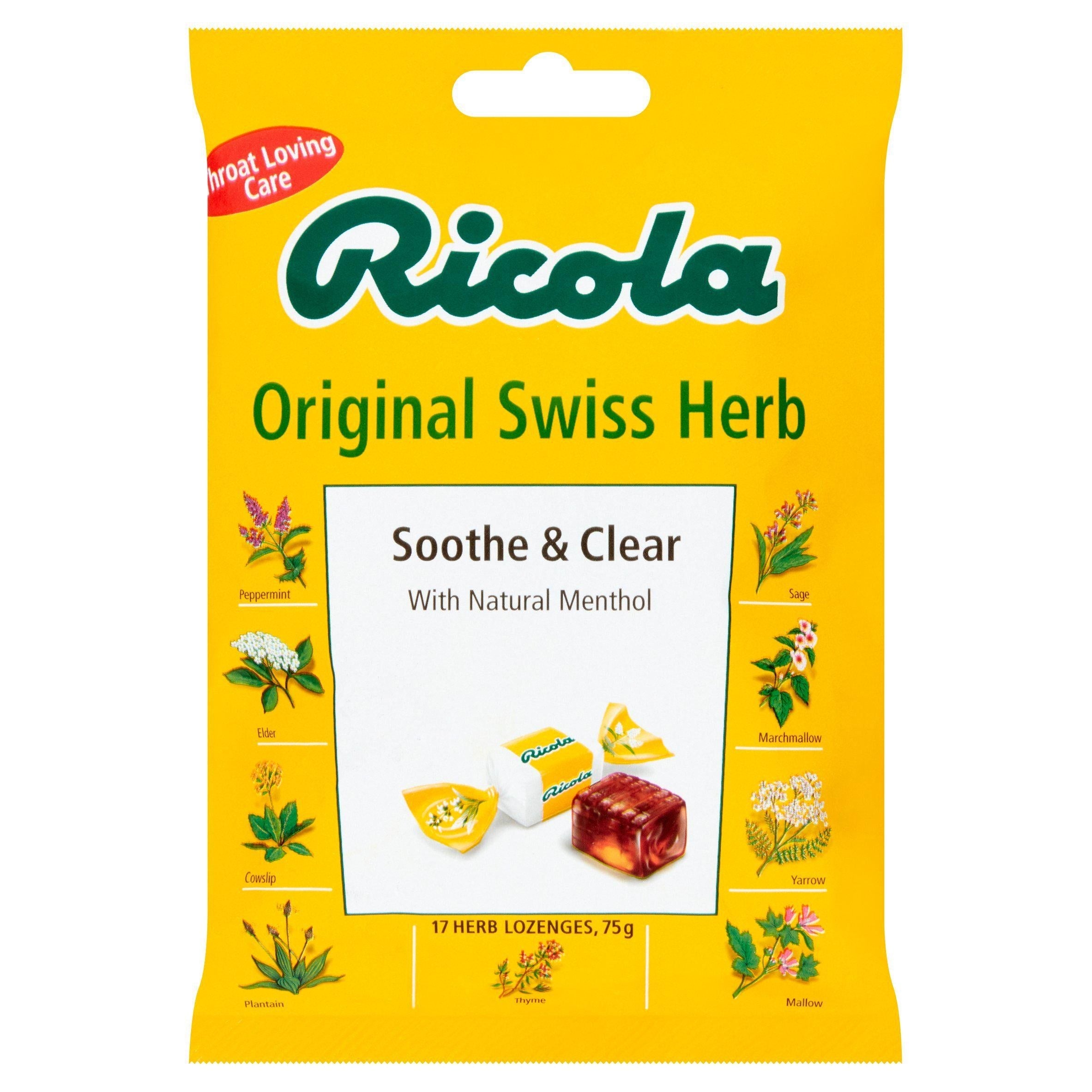 Ricola Soothe & Clear with Natural Menthol 17 Herb Lozenges 75g