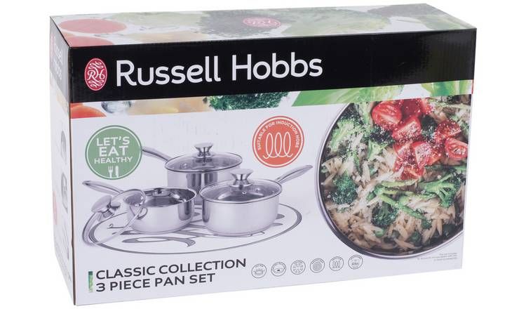 Russell Hobbs 3 Piece Stainless Steel Pan Set