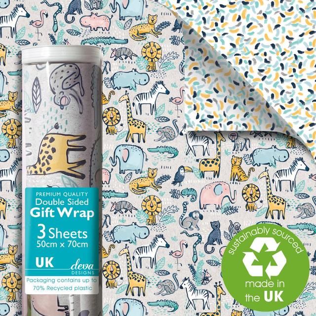 Safari Club Double Sided Gift Wrap Sheets 3 per pack