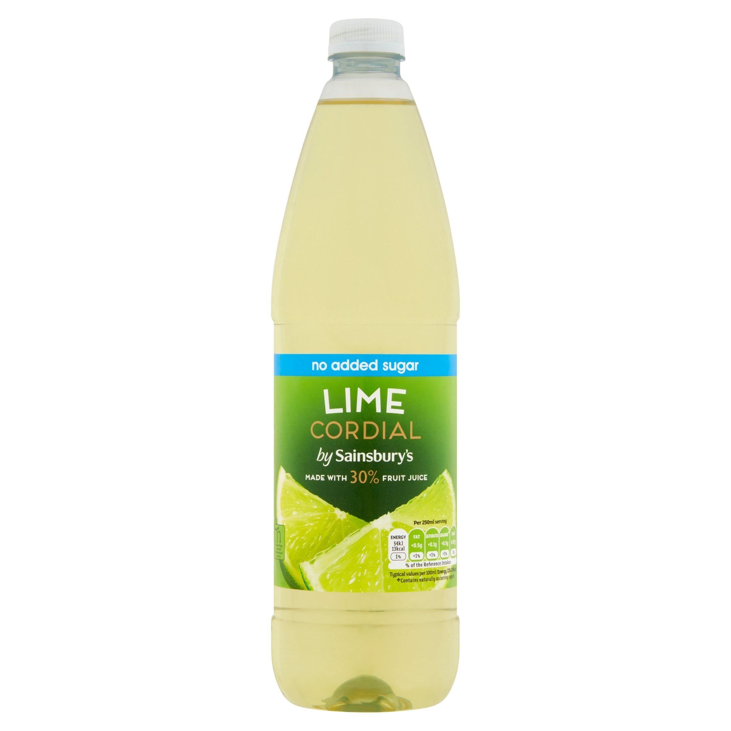 Sainsbury's Lime Cordial No Added Sugar 1L
