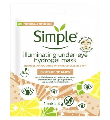 Simple Kind to Skin Brightening Hydrogel Mask with naturally derived fruit enzymes Eye Mask for fine lines and dark circles 2pc
