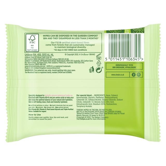 Simple Kind To Skin Cleansing Facial Wipes 7 per pack