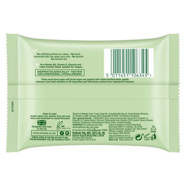 Simple Kind to Skin Cleansing Facial Wipes 7 wipes
