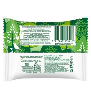 Simple Kind to Skin Micellar Biodegradable Cleansing Wipes 20 Wipes