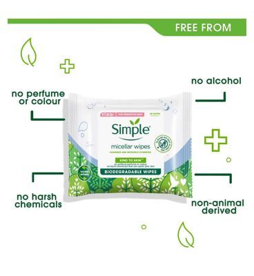 Simple Kind to Skin Micellar Biodegradable Cleansing Wipes 20 Wipes