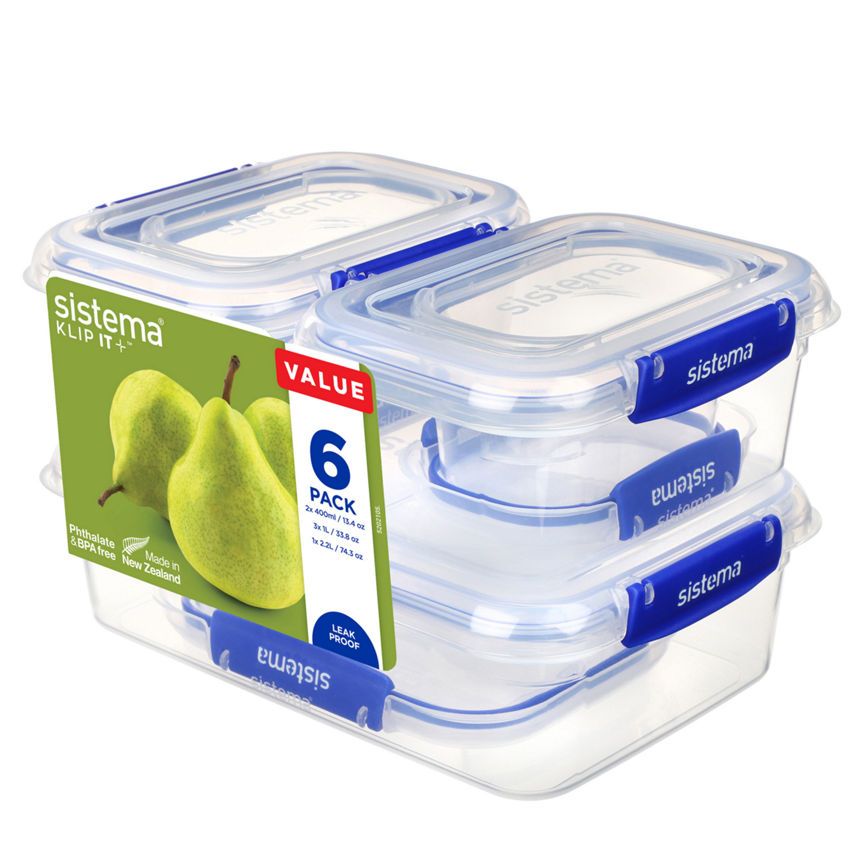 Sistema Klip It Plus Rectangular Food Storage Essentials 6 Pack