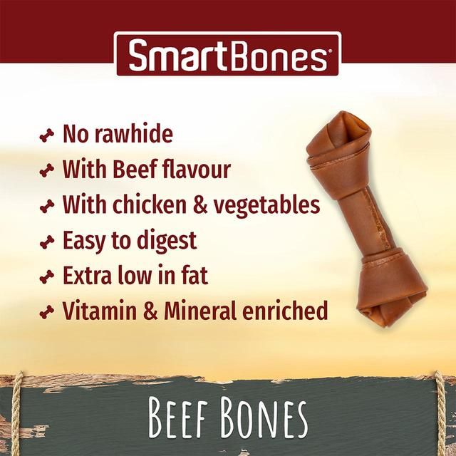 SmartBones 8 Mini Beef Rawhide Free Bones Dog Treats 128g
