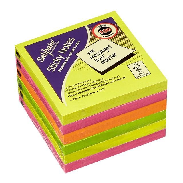 Snopake Neon Sticky Notes 3x3 600 Sheets