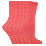 Sock Snob 6 Pairs Ladies Plain Coloured Cotton Socks 4-7 UK PL30 Coral / 6EA