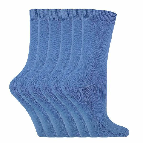 Sock Snob 6 Pairs Ladies Plain Coloured Cotton Socks 4-7 UK PL30 Denim Blue / 6EA