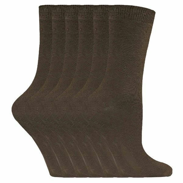 Sock Snob 6 Pairs Ladies Plain Coloured Cotton Socks 4-7 UK PL30 Light Brown / 6EA