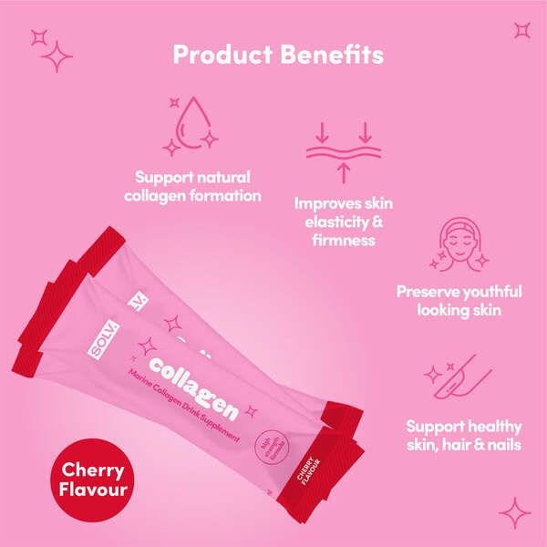 SOLV Cherry Liquid Marine Collagen Sachet 16ml (14 Pack)