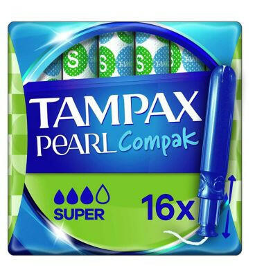 Tampax Pearl Compak Super Tampons With Applicator x16 Women's Toiletries Boots
