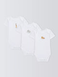 John Lewis Baby Safari Animal Embroidery Short Sleeve Bodysuits, Pack of 3, White - McGrocer