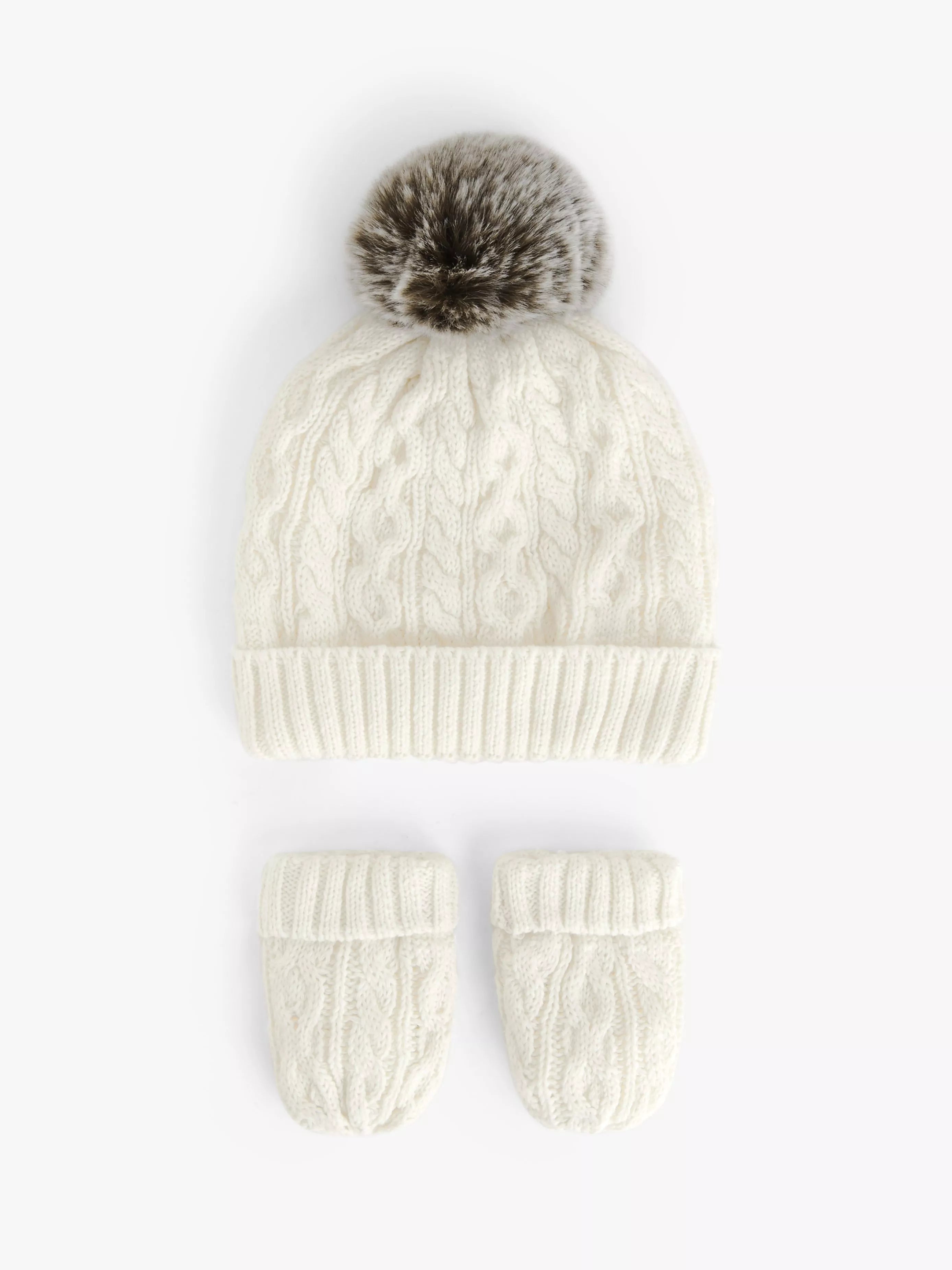 John Lewis Baby Cable Knit Bobble Hat & Mittens Set - McGrocer