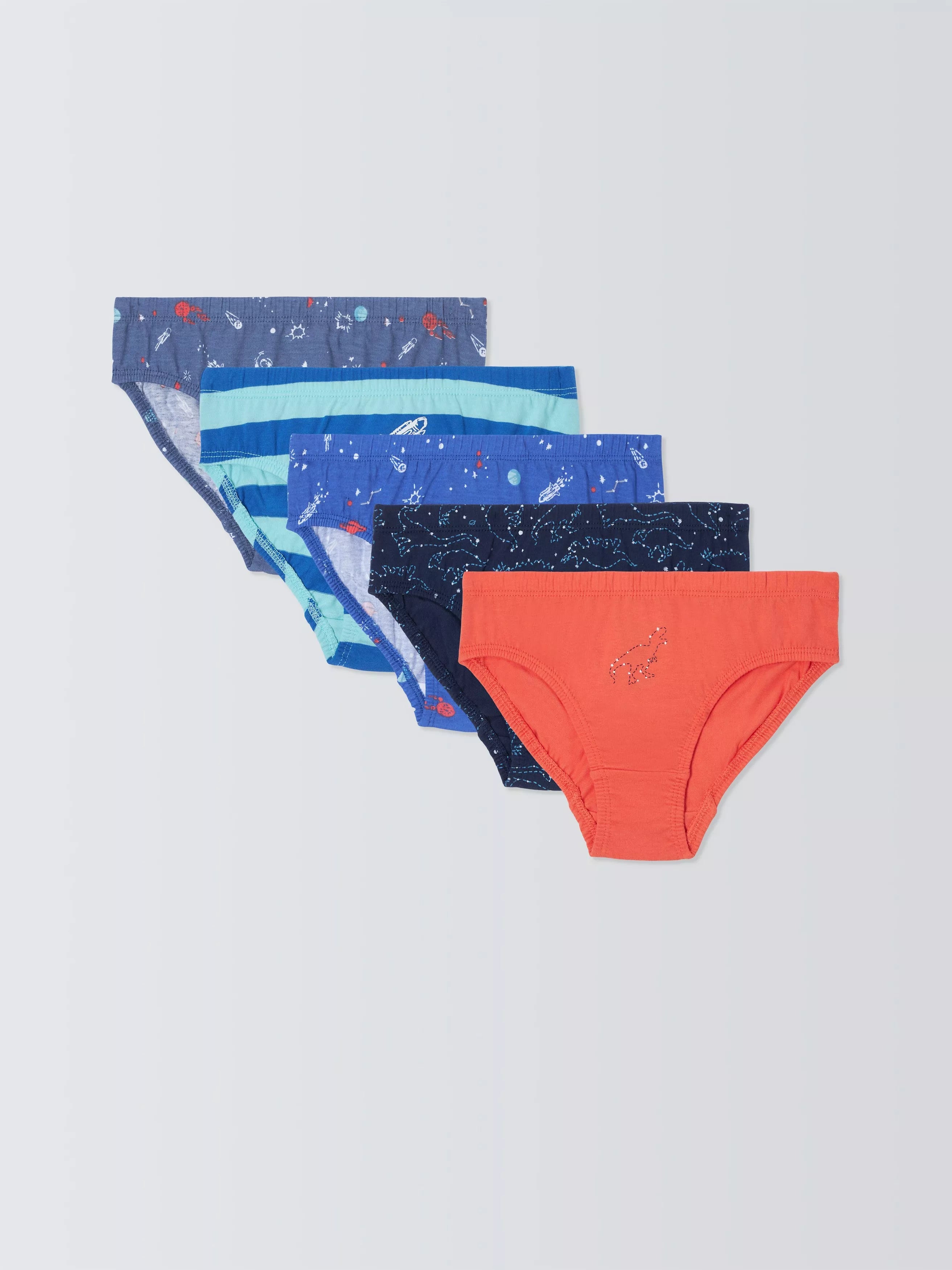 John Lewis Kids' Space Dinosaur Print Briefs, Pack of 5, Multi - McGrocer