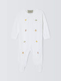 John Lewis Heirloom Collection Baby Woodland Animals Embroidered Pima Cotton Sleepsuit, White - McGrocer
