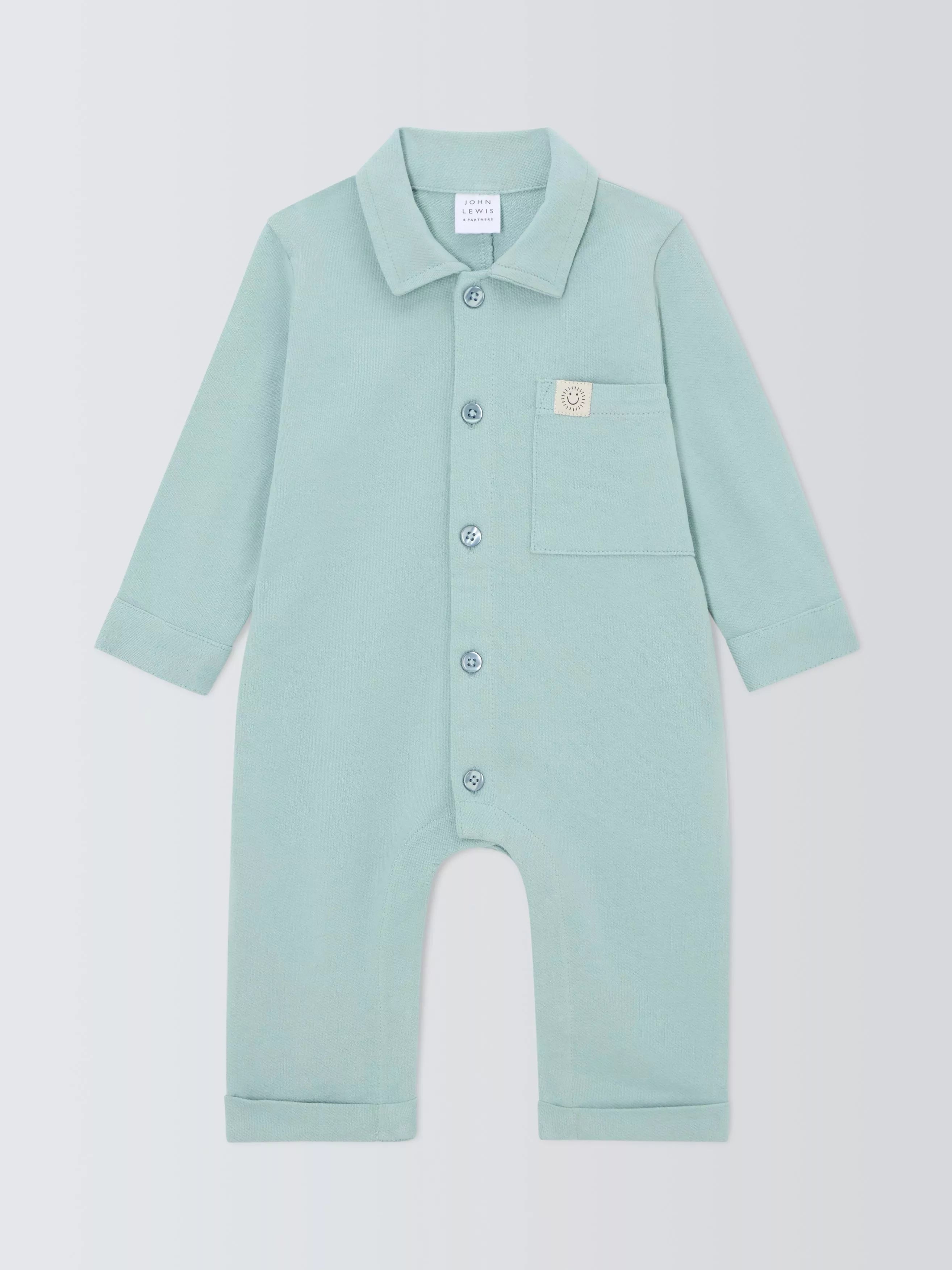 John Lewis Baby Cotton Collared Romper, Multi - McGrocer